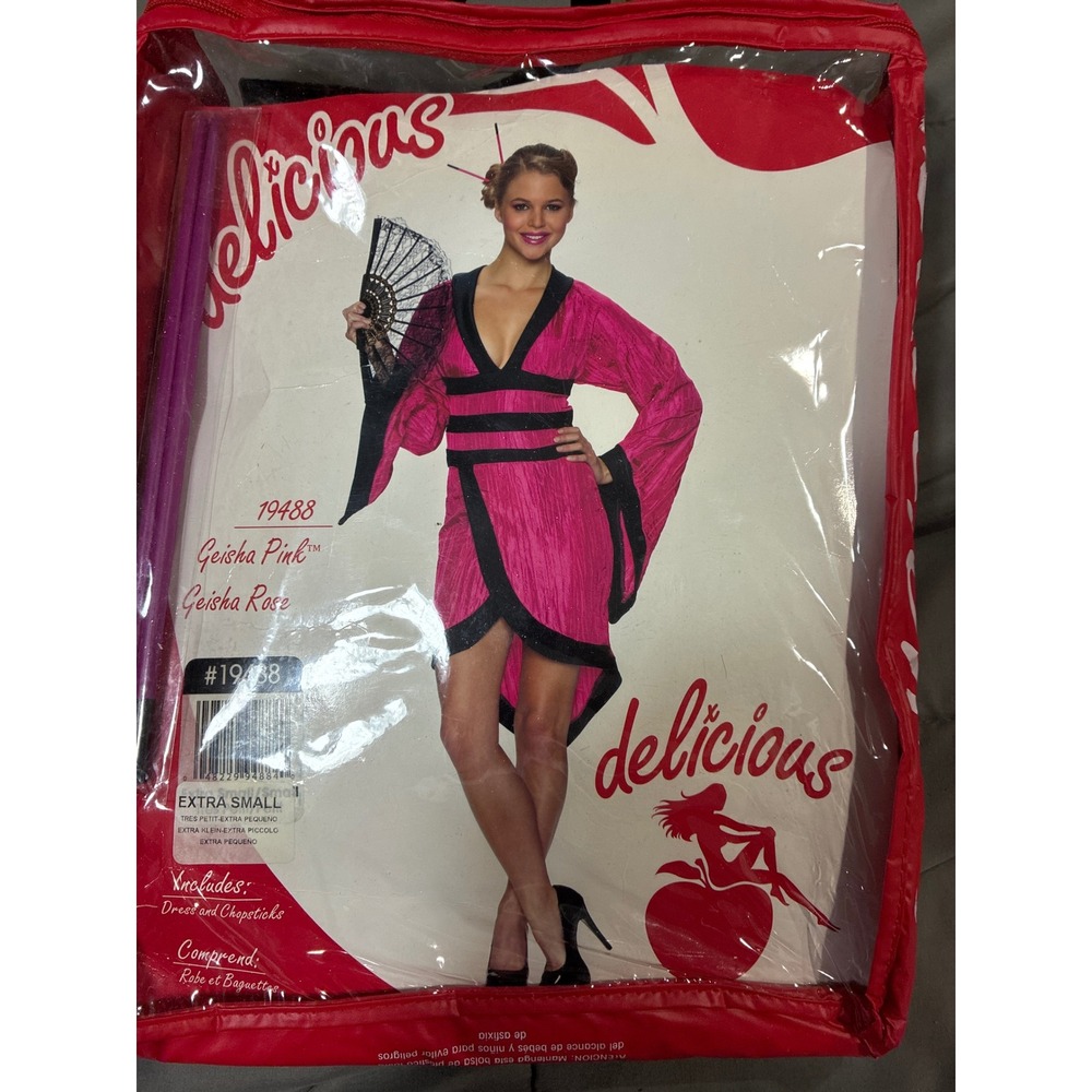 Delicious of New York Geisha Pink  Dress Chopsticks XS/S Adult Halloween Costume